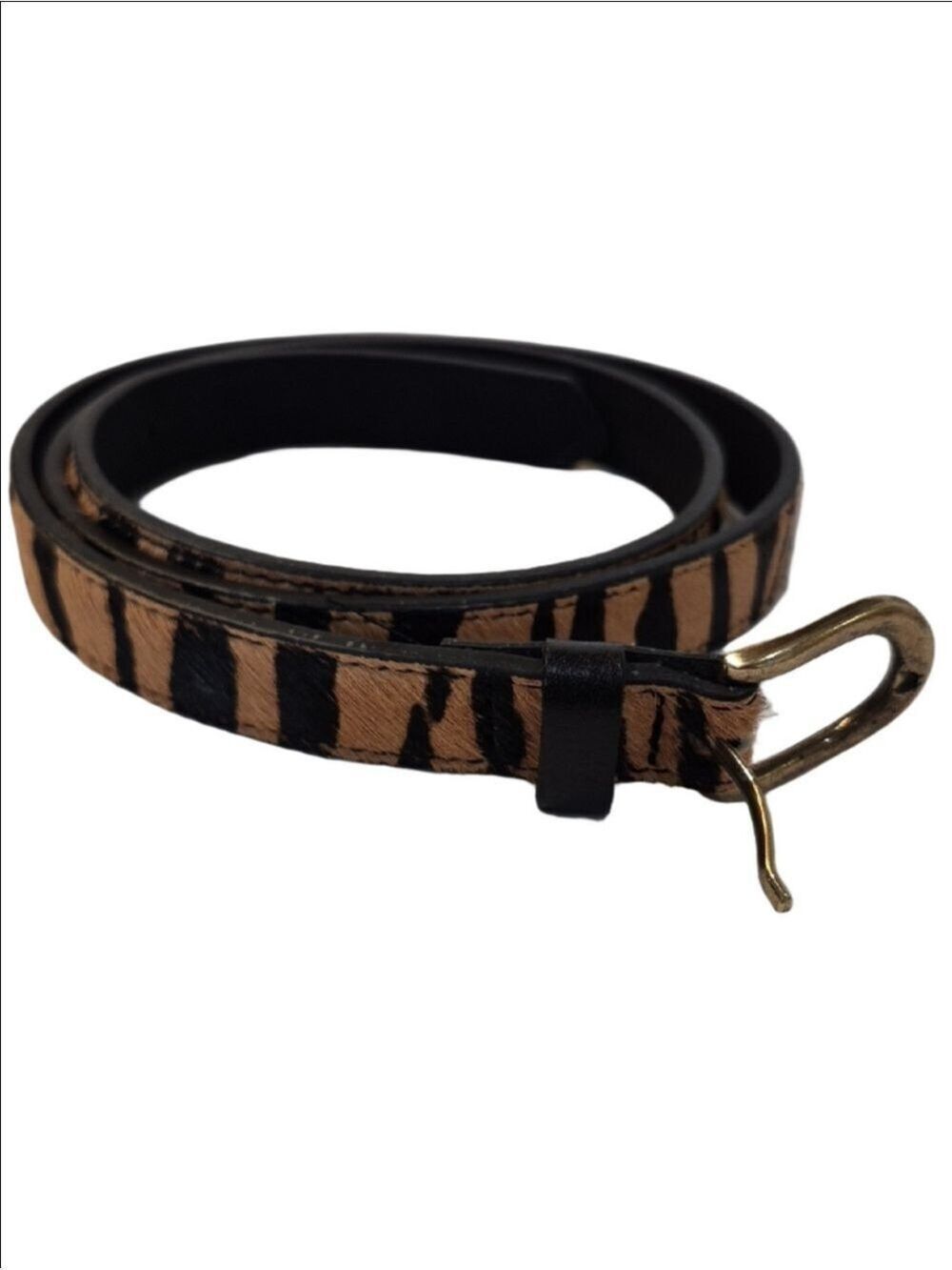 GAP Tan and Black Striped Haircalf Waist Belt with Gold Buckle